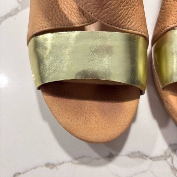 Cole Haan | Women’s Irving Gold Tan Nude Leather Cork Wedge Sandals Size 9B - Picture 5 of 16
